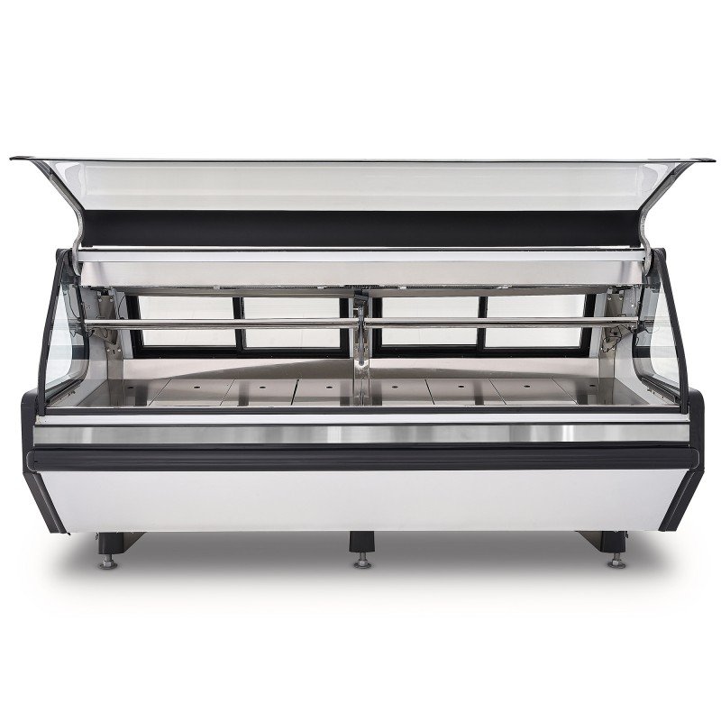 Vitrina carnicera exhibidora 2,5 m vidrio abatible acero inoxidable TEC-250LIFTAI