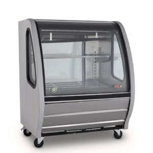 Vitrina exhibidora vidrio curvo, acero inoxidable 100 cm. TEM-100-AI