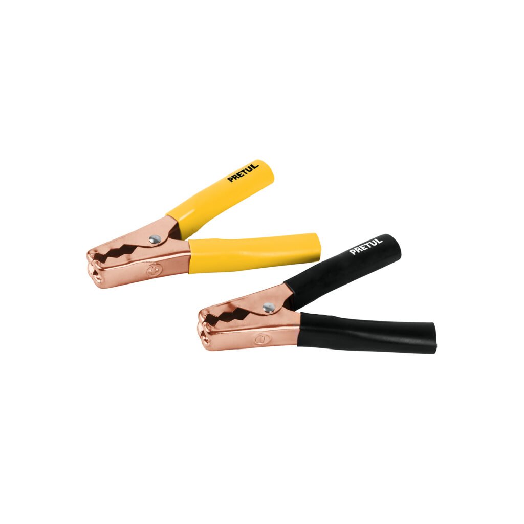 Caballete con 2 caimanes para cables pasa corriente