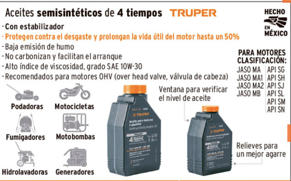 Aceite semi-sintético, 4 tiempos, 1000ml (34 oz)