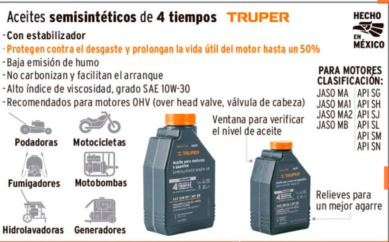 Aceite semi-sintético, 4 tiempos, 1000ml (34 oz)