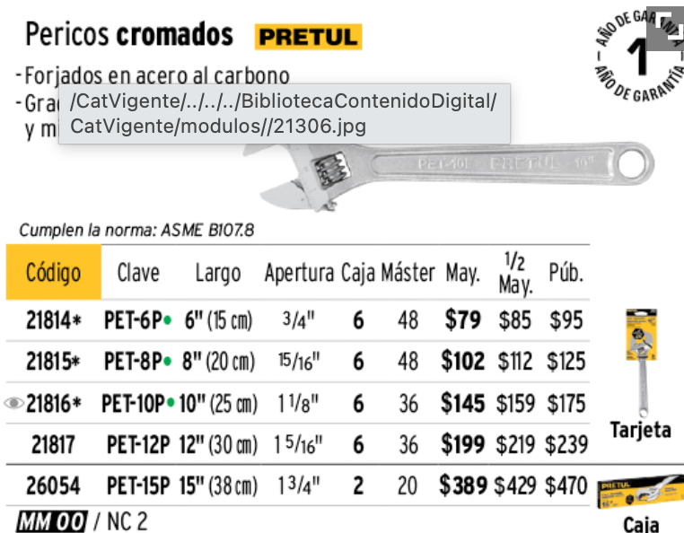 Llave ajustable (perico) 10' cromada - Image 2