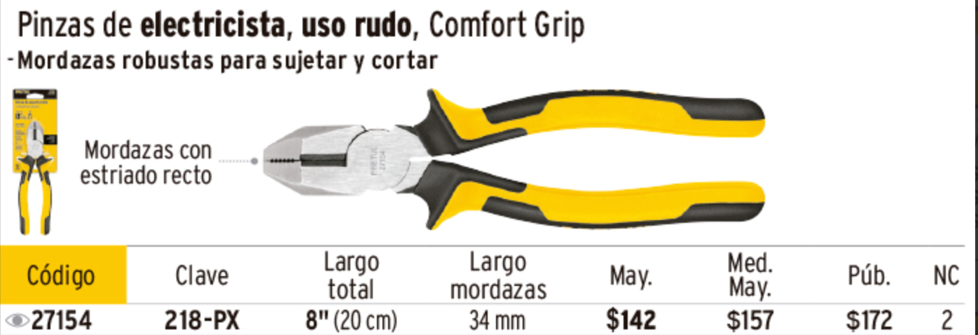 Pinza p/electricista 8" uso rudo, Comfort Grip, PRETUL - Image 2