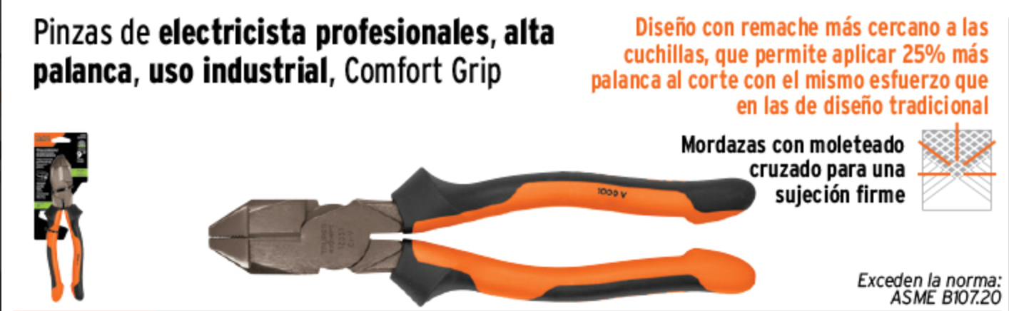 Pinza electricista 9" uso rudo, alta palanca, Comfort Grip - Image 2