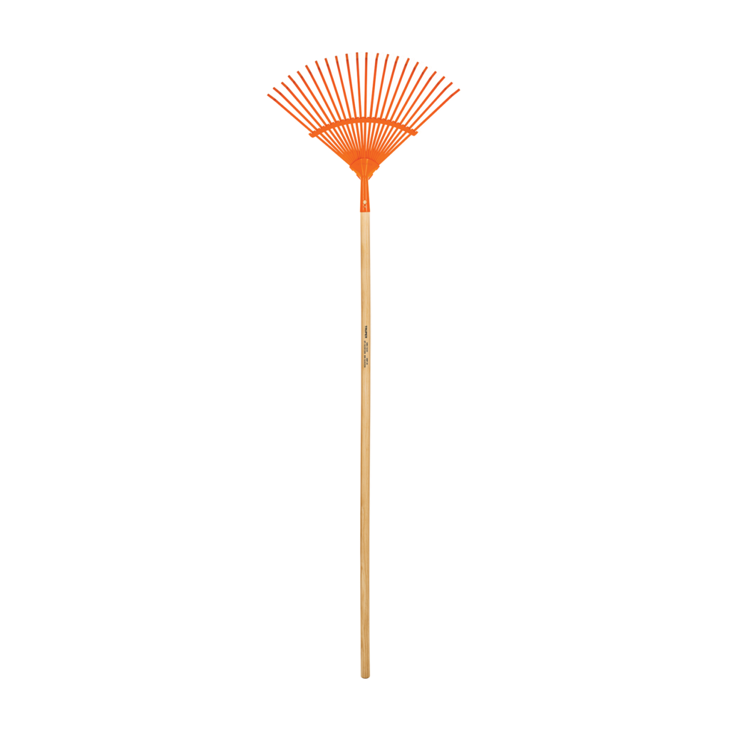Escoba metálica para jardín, curva, 22 dientes, mango 48"