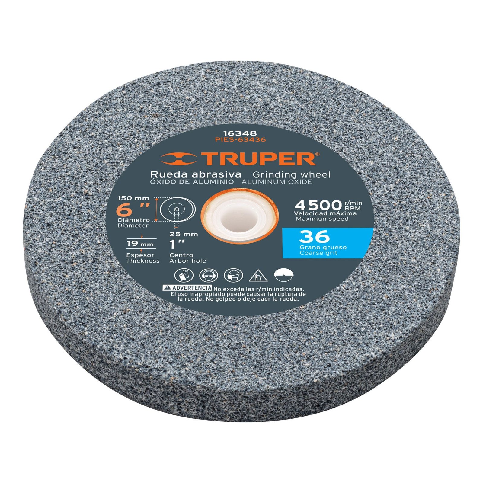 Truper Rueda abrasiva p/esmeril 6X3/4', óxido de aluminio